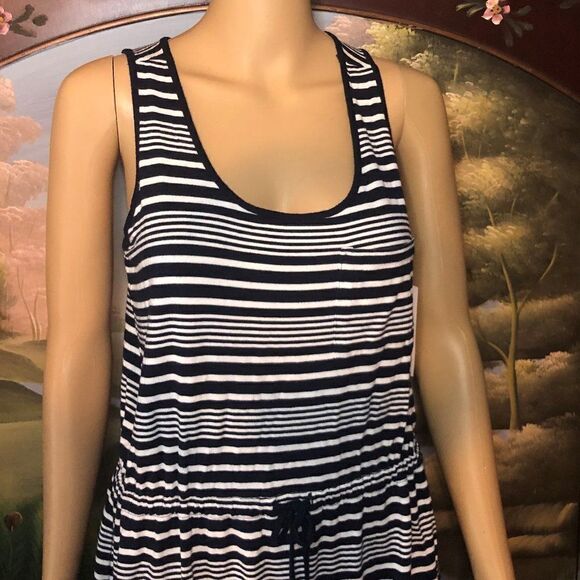 Navy Blue /White Horizontal Striped Dress Sz. S - Picture 2 of 5